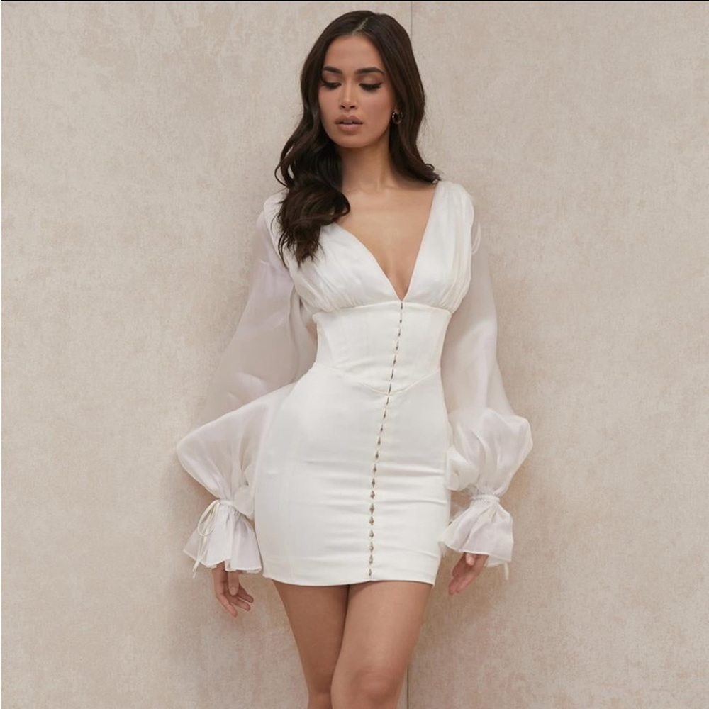 House of CB Matilda white satin corset dress size Small